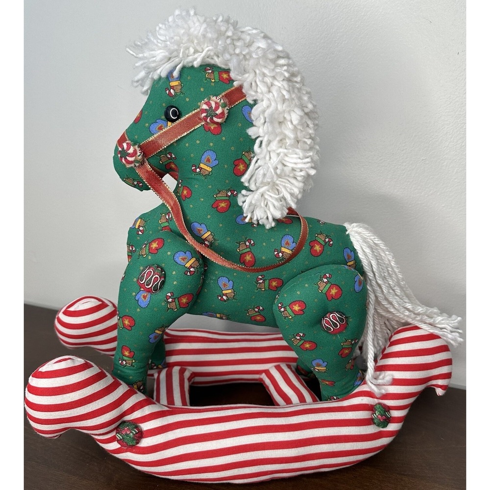 Handmade Rocking Horse Plush Christmas Holiday Quilted Patchwork Grannycore Red